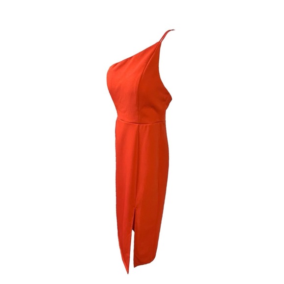 Hello‎ Molly Dress Large Orange One-Shoulder Midi Fitted Slit Padded Bust Bold - Picture 2 of 15